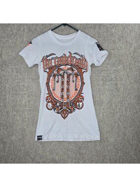Throwdown Womens Graphic Tee White Medium Slim Fit Logo Graphic Short Sleeve